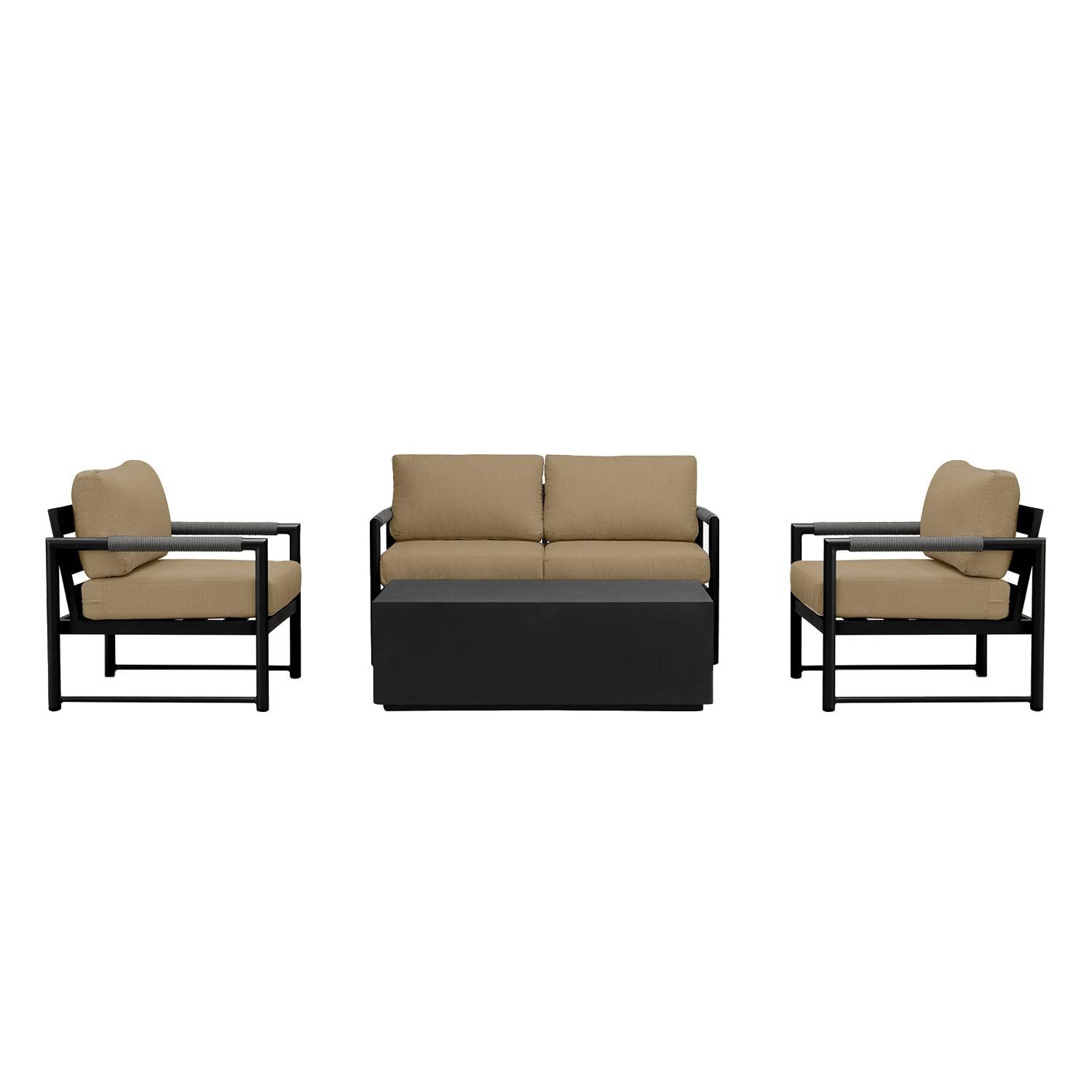 Lakeview AVEBAY-BK-CO-SET111-HB Avenue Bay Black/Carbon 5 Pc Loveseat Set - Heather Beige - Display - White Background thumbnail