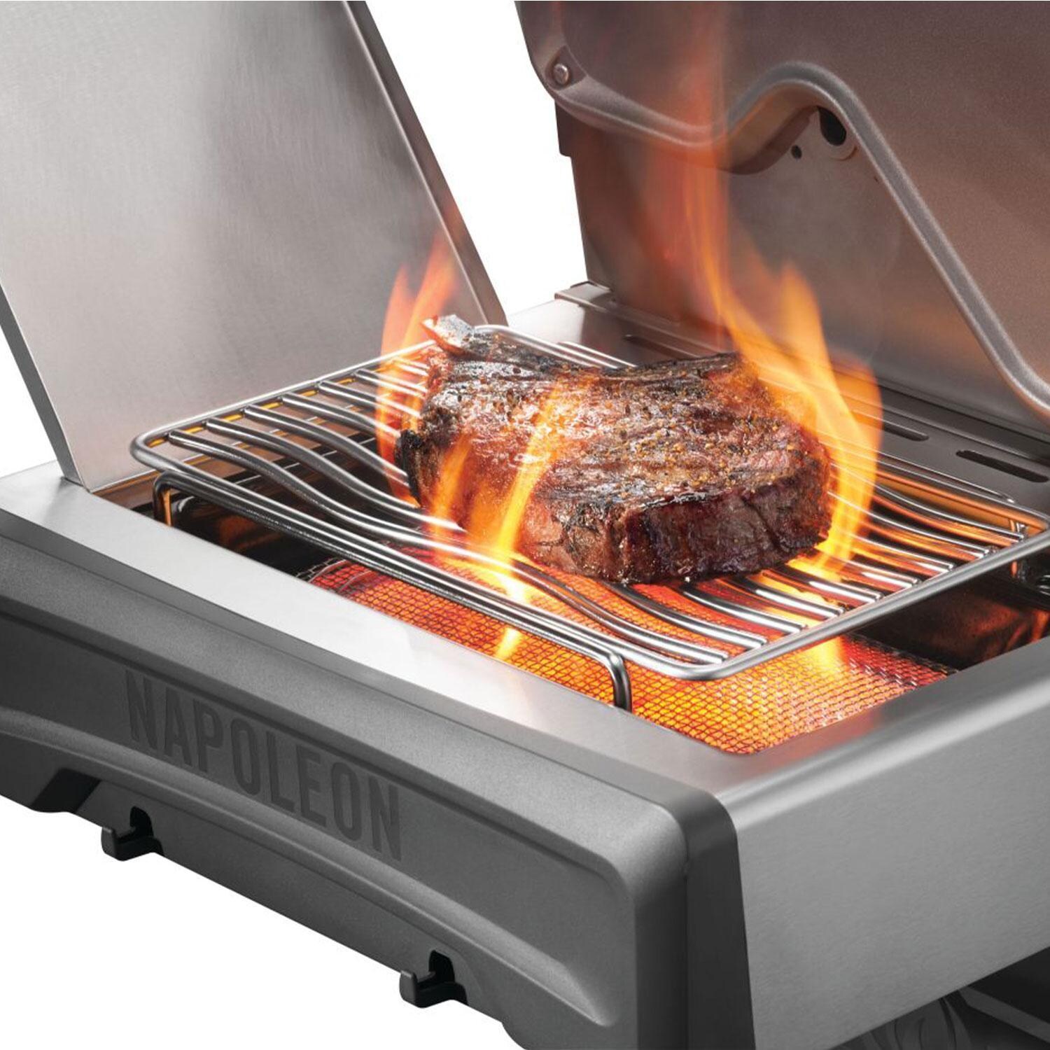 Napoleon RP625SIBNSS-2 Rogue PRO 625 Propane Gas Grill w/ Infrared Side Burner - Stainless Steel - Side Burner In Use - Detail thumbnail