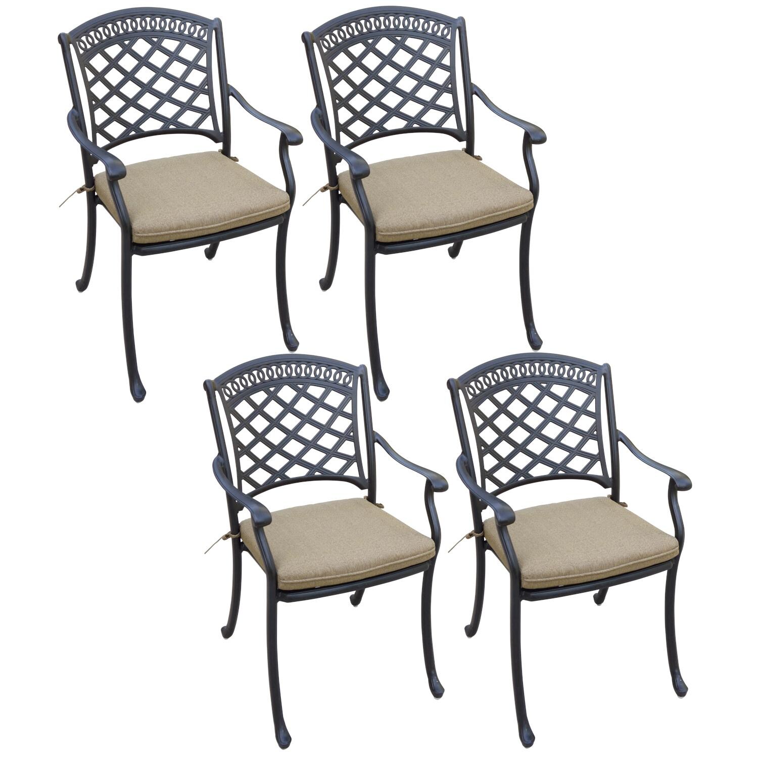 Darlee 201030-1-4 Sedona 4 Piece Cast Aluminum Patio Dining Arm Chair Set W/ Sesame Cushions thumbnail