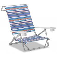 Original Mini-Sun Folding Aluminum Beach Chair With Cupholders By Telescope Casual - Atlantic Blue Stripe