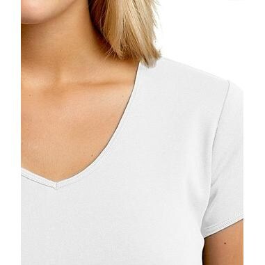 District Threads Ladies Perfect Fit 1x1 V-Neck T-Shirt 4XL - Bright White