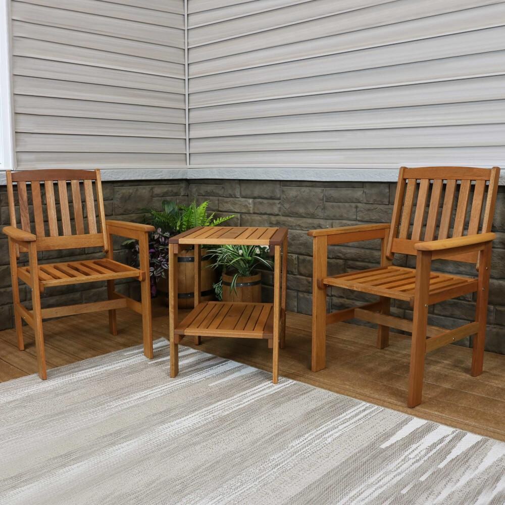 Sunnydaze Decor Meranti Wood 3-Piece Outdoor Patio Conversation Set - Teak Oil Finish - FRN-909 image