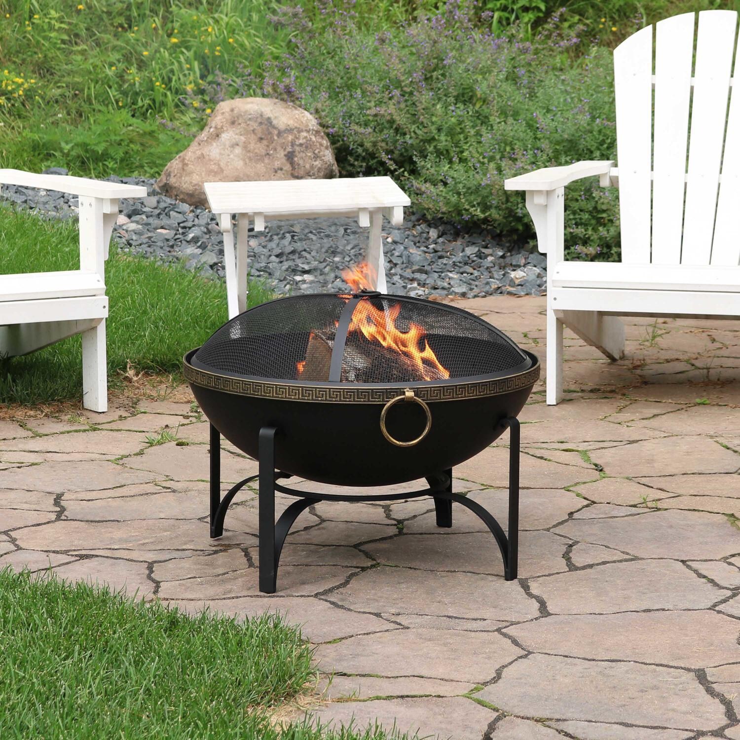 26 Inch Round Steel Wood-Burning Fire Pit in Black by Ultimate Patio