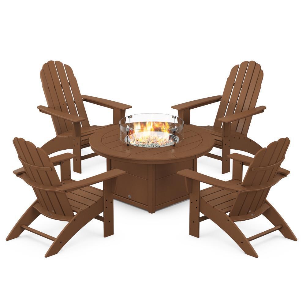 Vineyard 5 Pc Recycled Plastic Fire Pit Seating Set in Teak by POLYWOOD