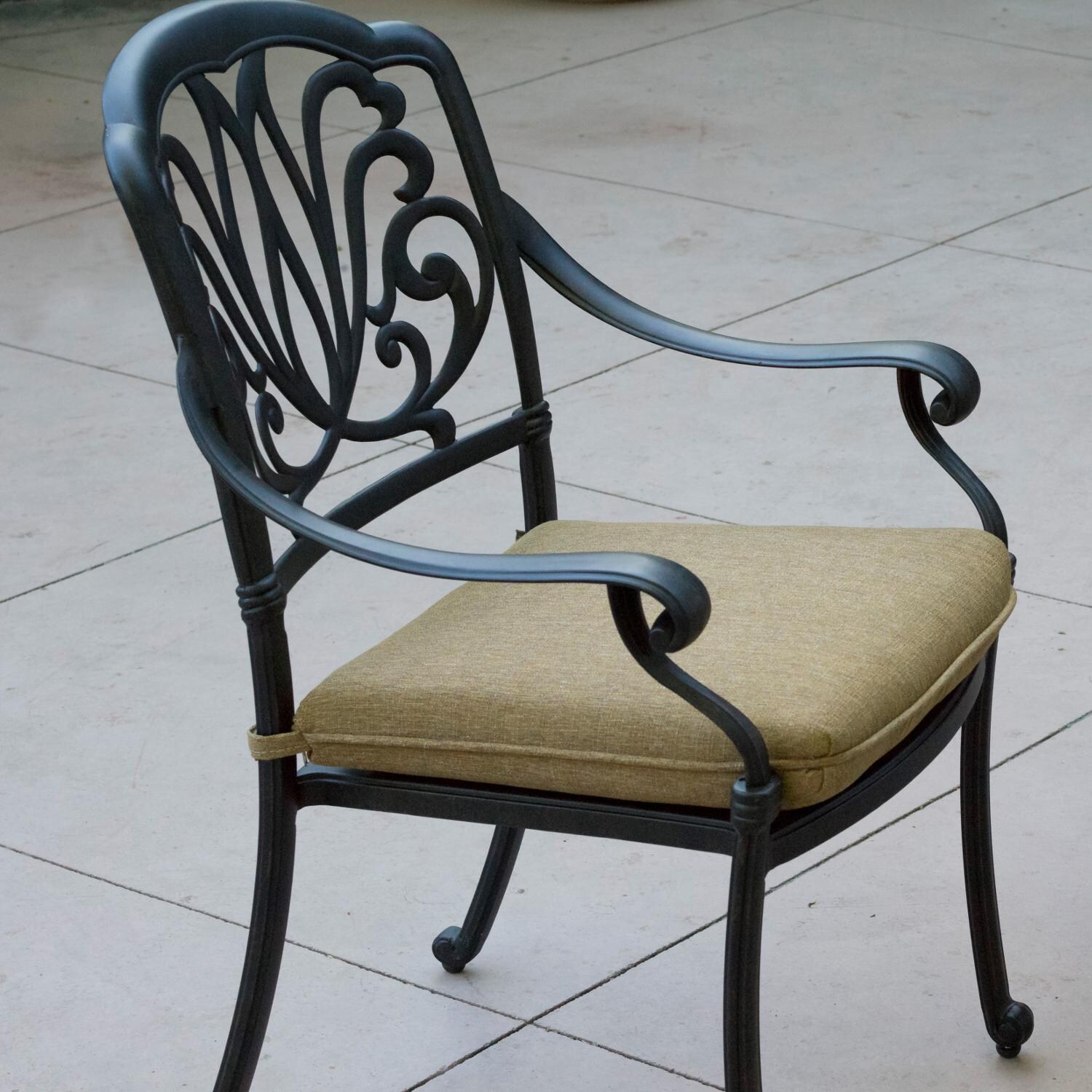 Elisabeth Cast Aluminum Patio Dining Chair W/ Sesame Cushion By Darlee - Side View thumbnail