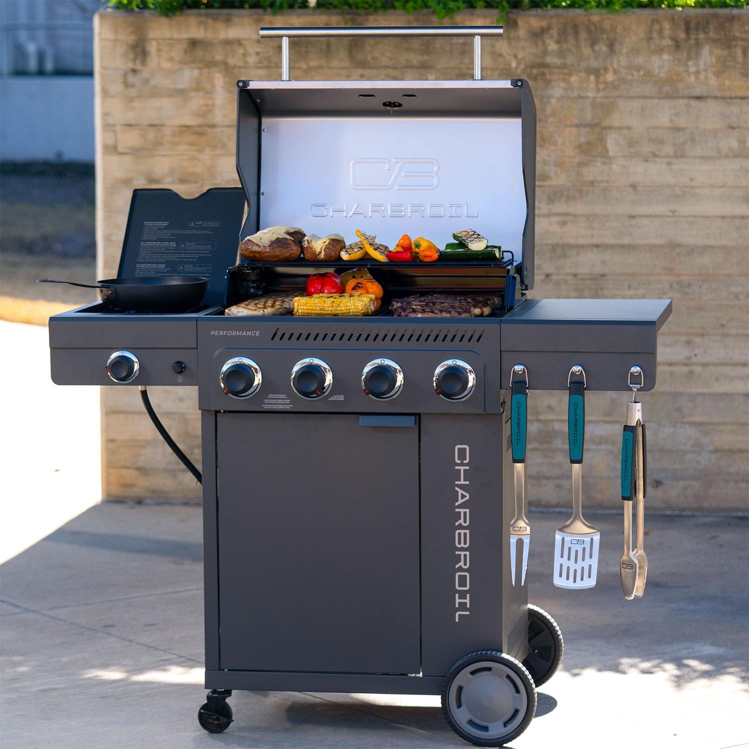 Charbroil 463348625 Performance Series 4-Burner Propane Grill Cabinet W/ Side Burner - Grey - Lifestyle thumbnail