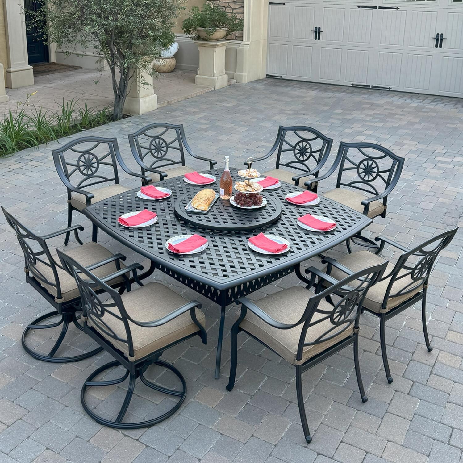 Ten Star 10 Pc Cast Aluminum Dining Set w/ Swivel Rockers by Darlee