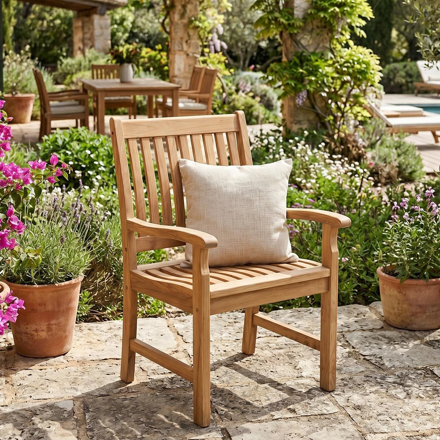 Compass Teak Dining Arm Chair by Royal Teak Collection - On Patio - Lifestyle thumbnail