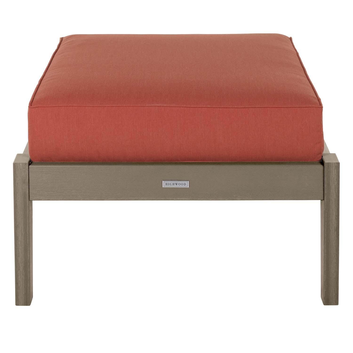 Blushing Bay Recycled Plastic Ottoman in Canvas Persimmon/Woodland Brown by Lakeview Outdoor Designs - White Background thumbnail
