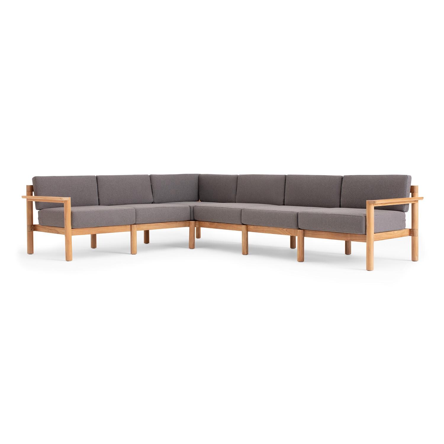 Neighbor 6 Piece Sectional W/ Teak Arms - Sunbrella Greystone