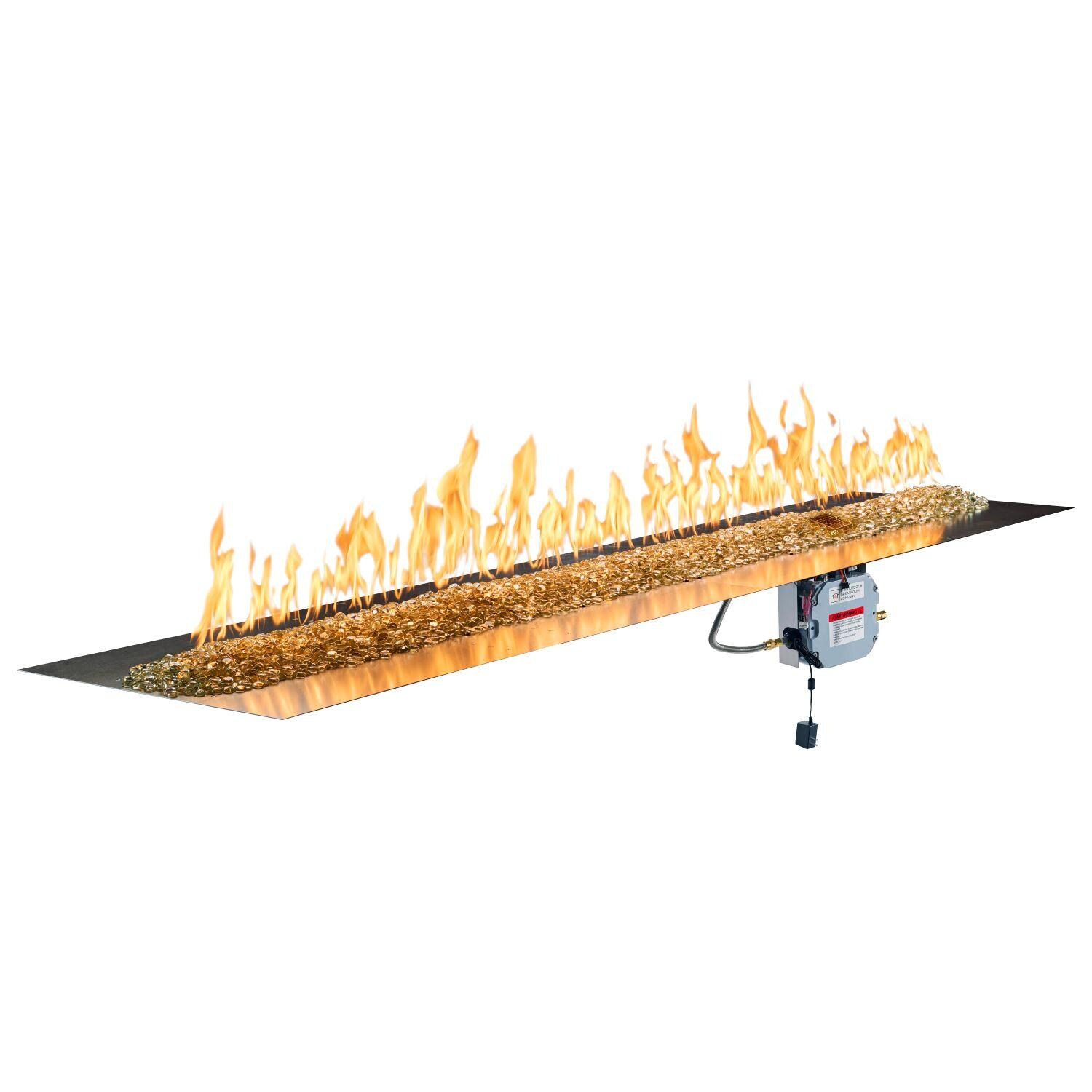 The Outdoor GreatRoom Company BP24120DSING-B Crystal Fire Plus 120-in Linear Electronic Ignition Natural Gas Fire Pit Burner Plate - Fire On - White Background thumbnail