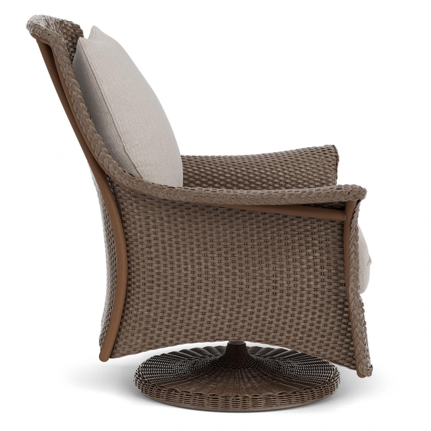 Lloyd Flanders Mandalay Swivel Rocker Lounge Chair in Bark Finish with Remy Cloud Fabric - Side thumbnail