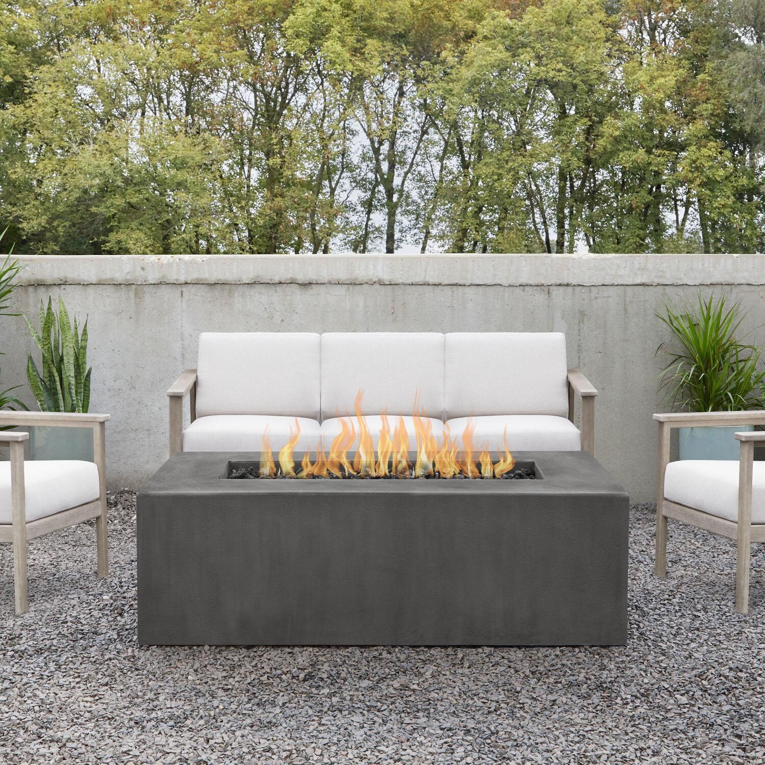 Olliewood 60 Inch Rectangular GFRC Propane Fire Pit in Carbon by BBQGuys Signature