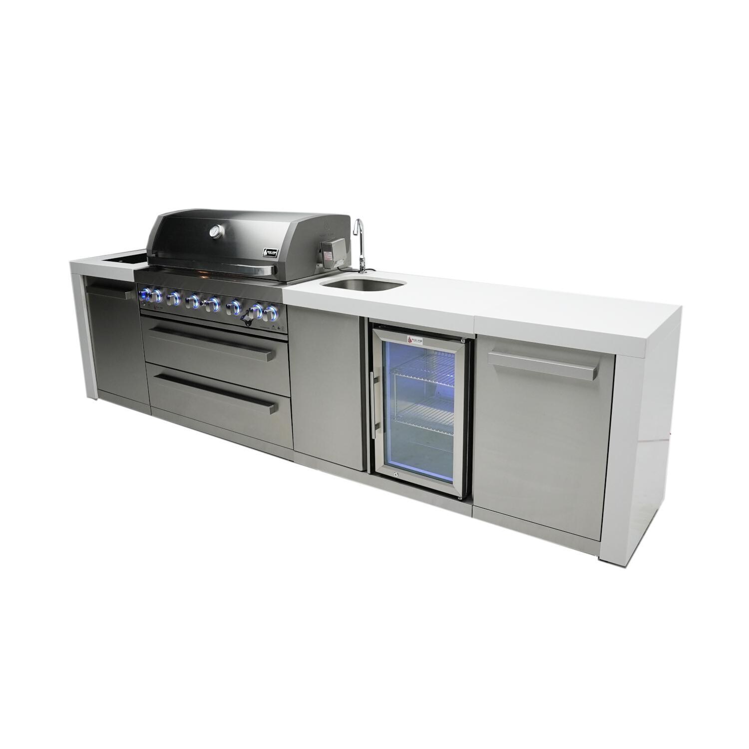 Mont Alpi MAi805-DBEV Deluxe Natural Gas Island Grill W/ Beverage Center - Angled Left - Grill Closed - White Background thumbnail