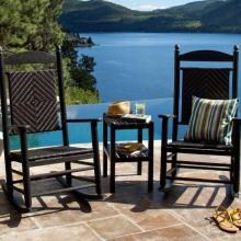 Jefferson 3 Piece Recycled Plastic Wood Woven Patio Rocking Chair Set By POLYWOOD - Black Frame / Cahaba Weave