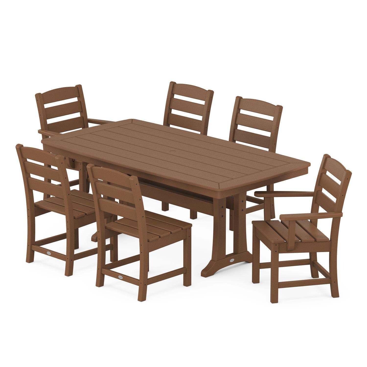 POLYWOOD Lakeside 7-Piece Nautical Trestle Dining Set - Teak