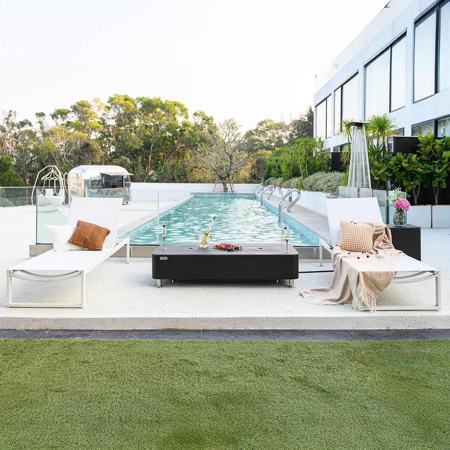 Elementi Valencia 30-Inch Rectangle Marble Porcelain Natural Gas Fire Pit Table - Black - With Lid On - Lifestyle thumbnail