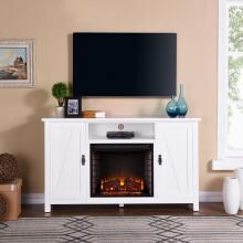 Southern Enterprises Adderly Farmhouse Style 58-Inch Electric Fireplace Media Console - White - FE9336