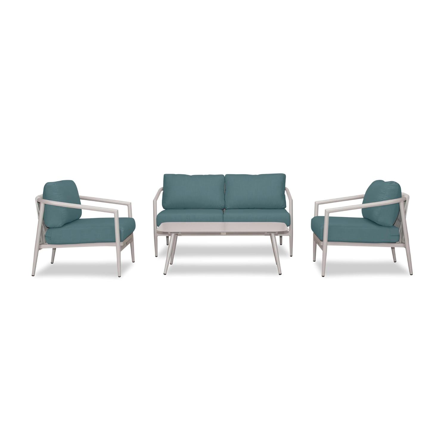 Lakeview Midnight Cove 4 Pc Aluminum Loveseat Seating Set in Urban Stone/Carrera/Cast Lagoon - Front - White Background thumbnail