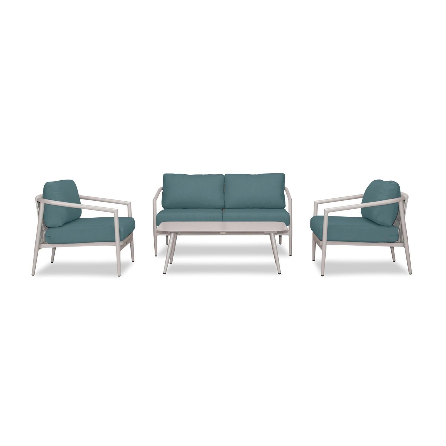 Lakeview Midnight Cove 4 Pc Aluminum Loveseat Seating Set in Urban Stone/Carrera/Cast Lagoon - Front - White Background thumbnail