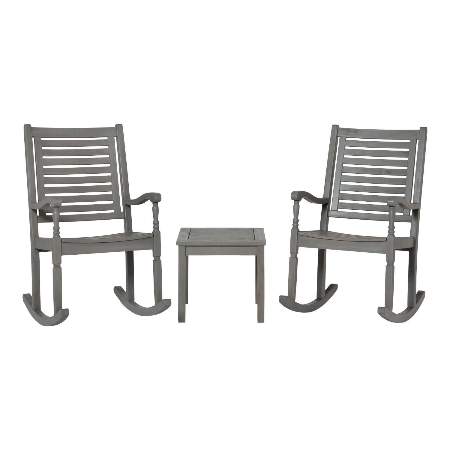 Ultimate Patio 3 Piece Acacia Patio Rocking Chair Set W/ 20 X 20 Square End Table - Gray Wash - Front View thumbnail
