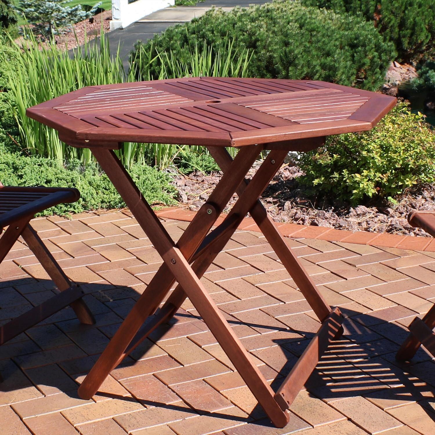 Ultimate Patio 35 1/2-Inch Octagon Meranti Wood Folding Table W/ Teak Oil Finish thumbnail