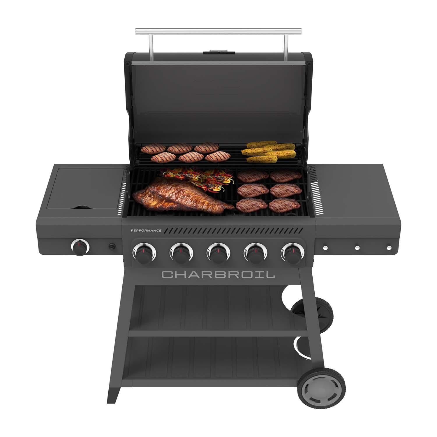 Charbroil 463463425 5-Burner Propane Grill Cart - Grey & Stainless - In Use - White Background thumbnail