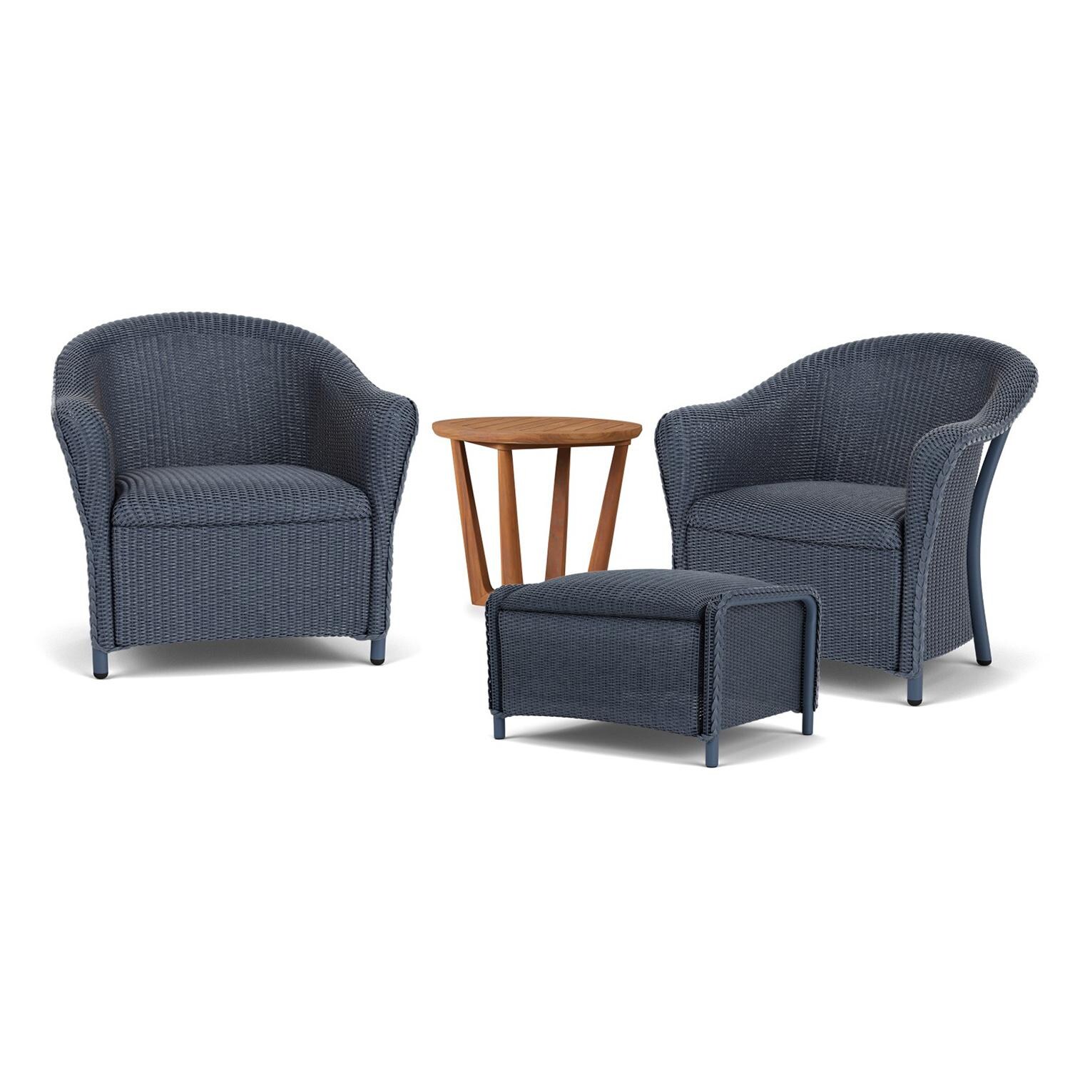 Lloyd Flanders Reflections 4-Piece Seating Set W/ Ottoman & End Table in Denim Blue Finish thumbnail