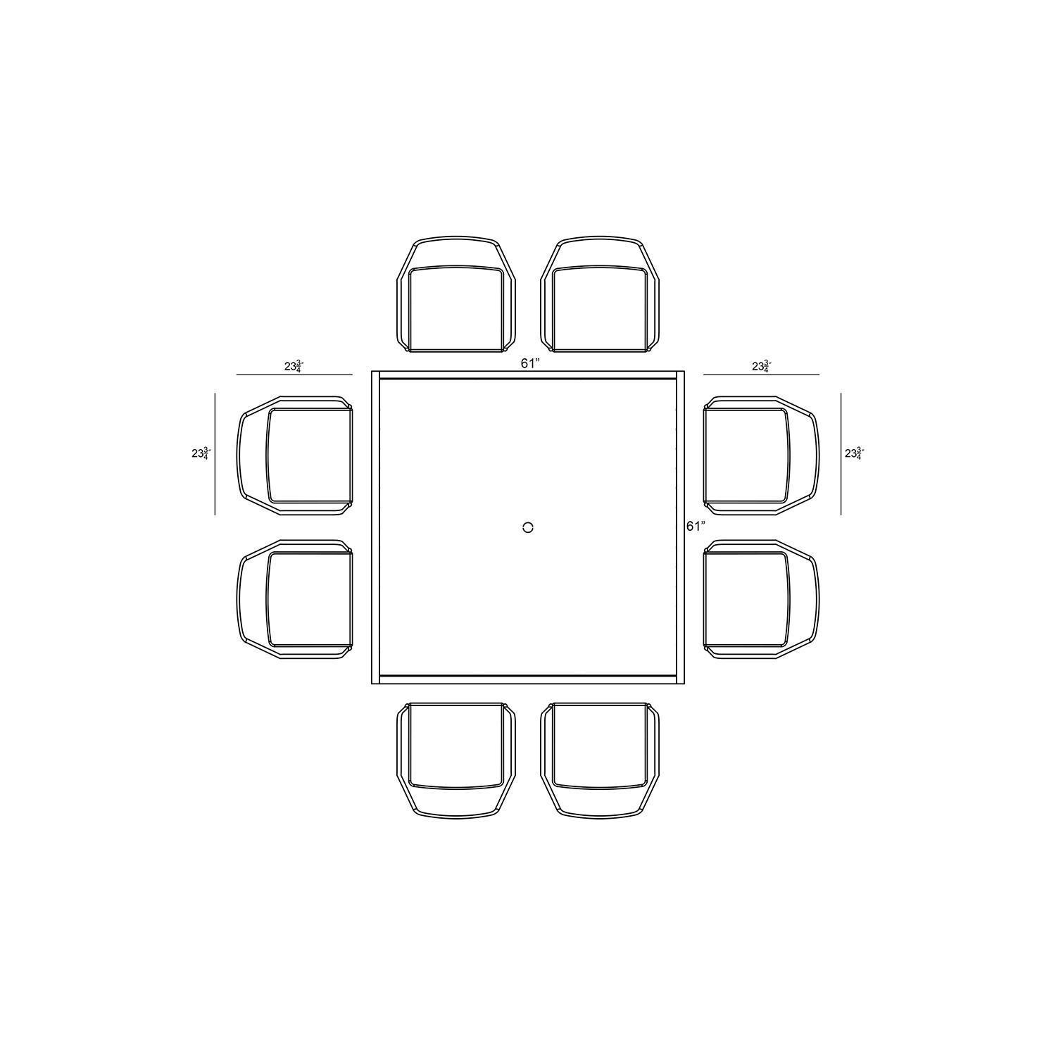 Starlook Bay 9 Pc Aluminum Square Dining Set in Slate by Lakeview - Dimensional 2 thumbnail