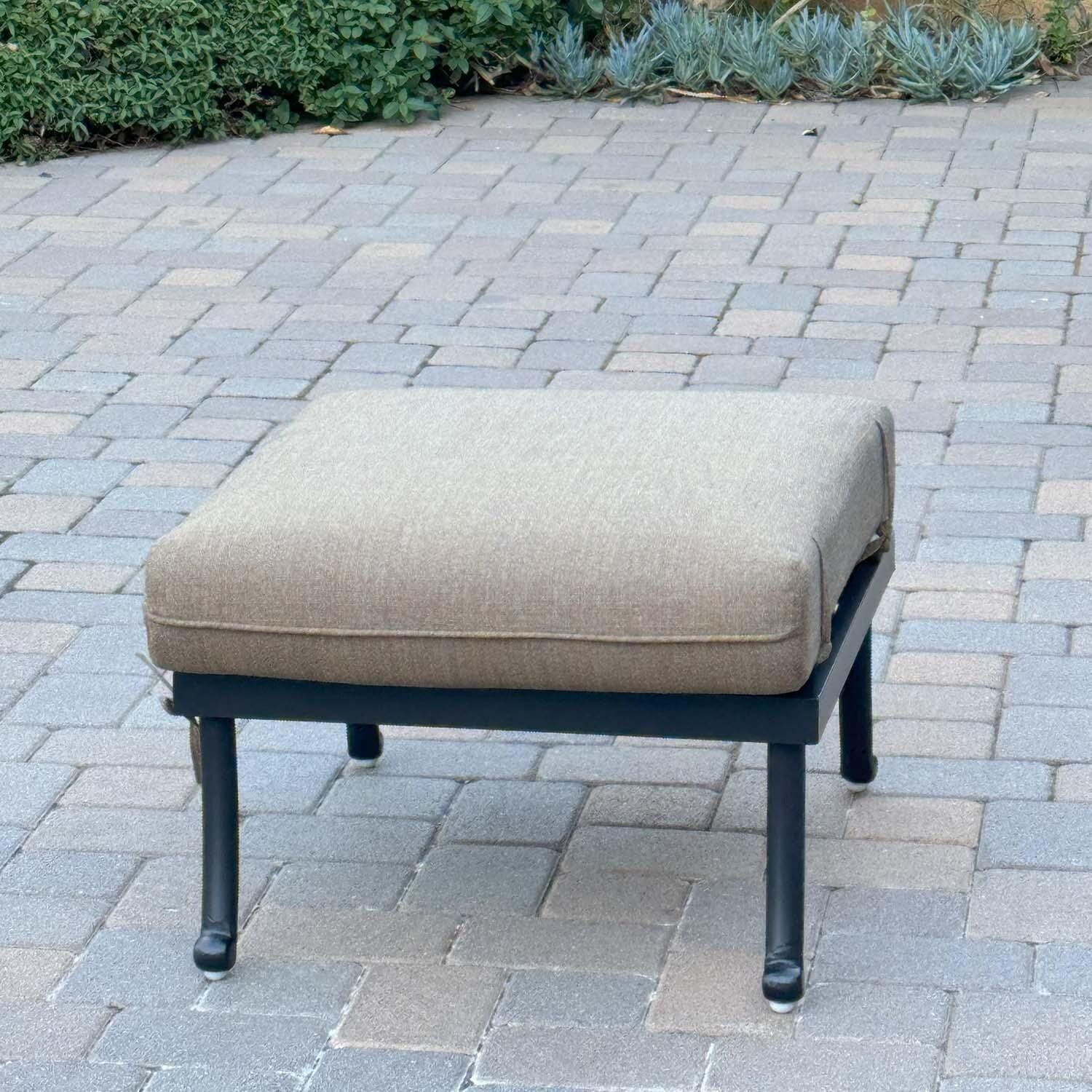 Santa Anita Cast Aluminum Patio Ottoman w/ Heather Beige Sunbrella Cushions By Darlee - Lifestyle thumbnail