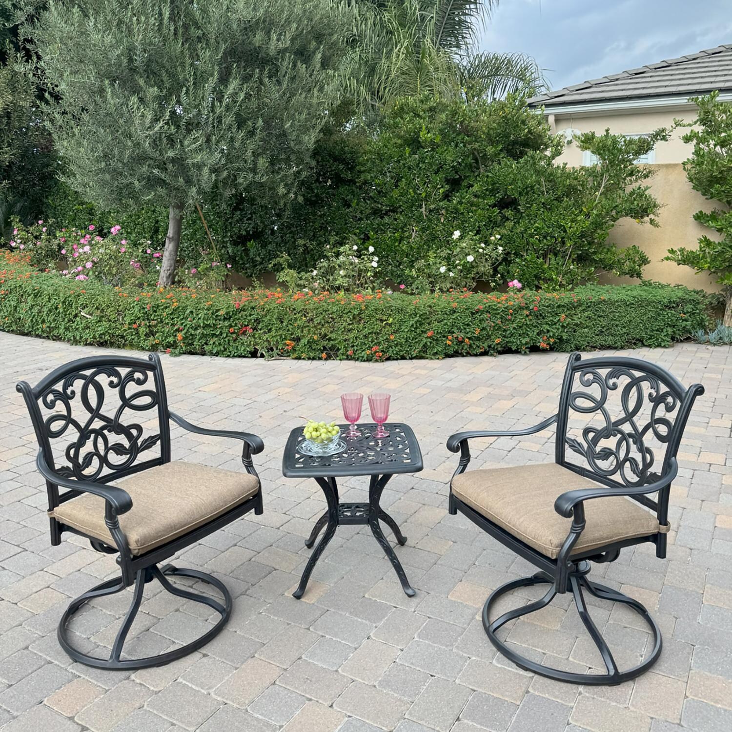 Santa Monica 3 Pc Cast Aluminum Dining Set w/ Square End Table in Antique Bronze By Darlee