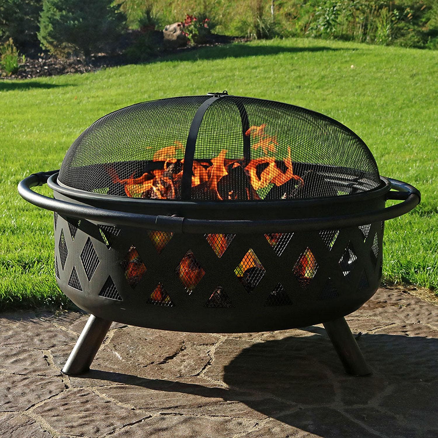 Ultimate Patio Crossweave 36 Inch Round Steel Wood-Burning Fire Pit in Black - Lifestyle thumbnail
