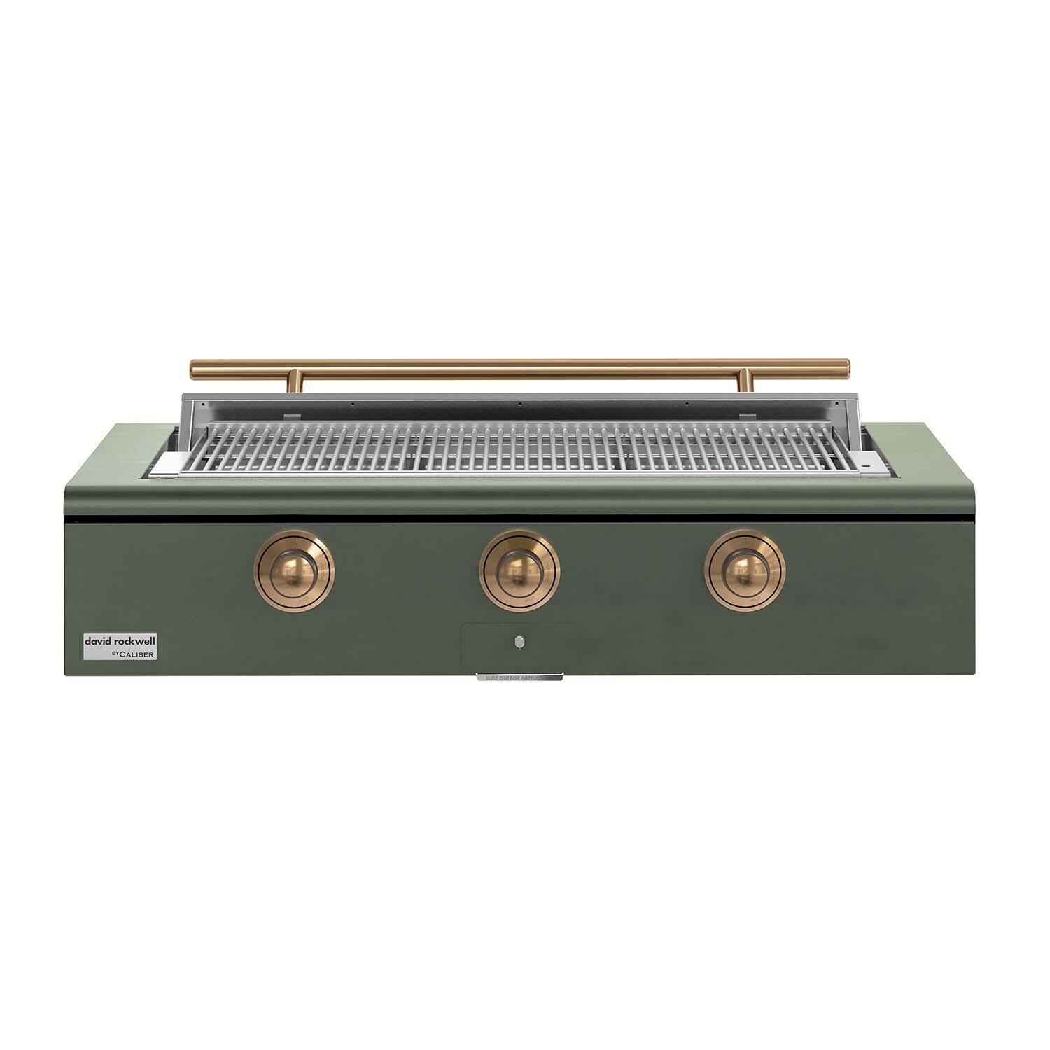 Caliber CRG-48BL00-A-238-H08 48-in Propane Built-In Rockwell Grill - Olive w/ Gold Hardware - White Background thumbnail