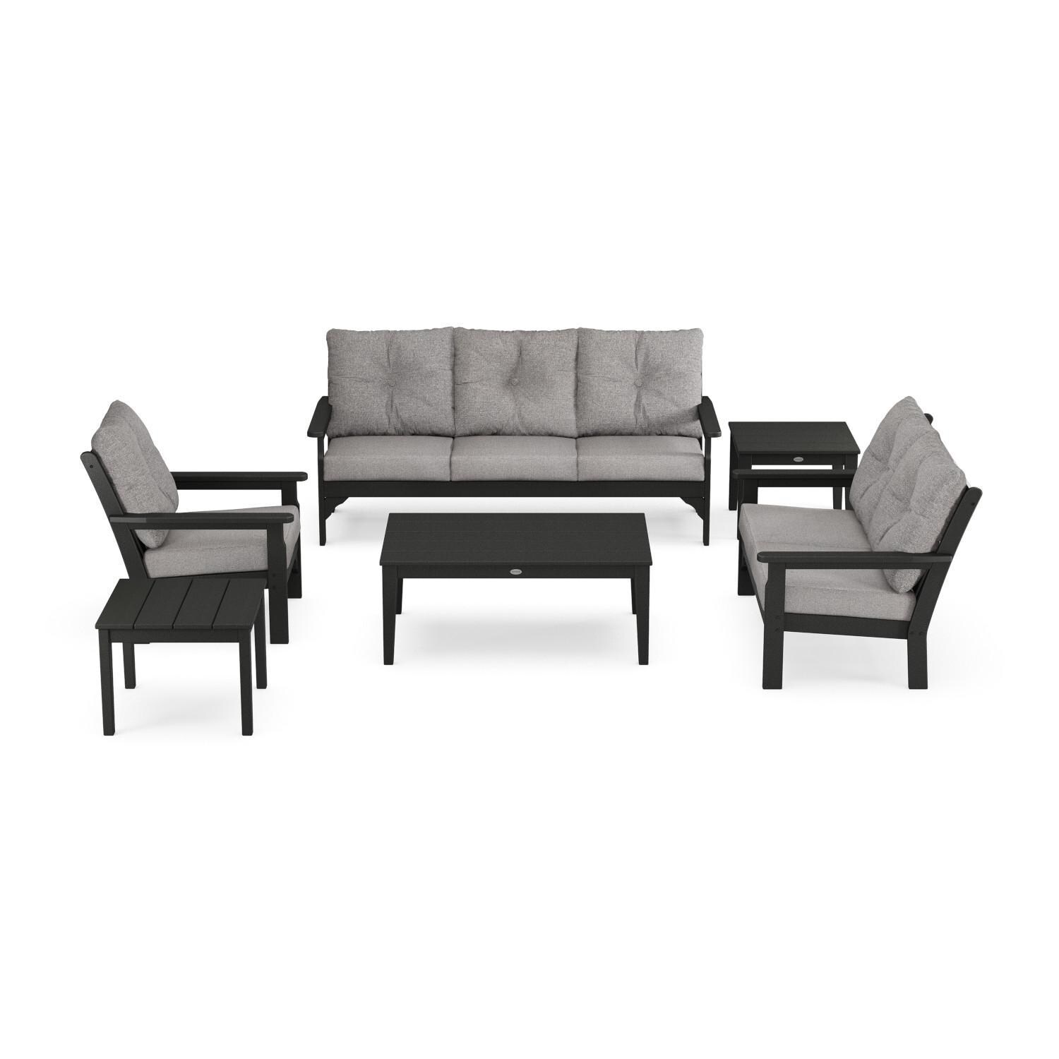 Vineyard 6 Pc Recycled Plastic Seating Set in Black/Gray Mist by POLYWOOD