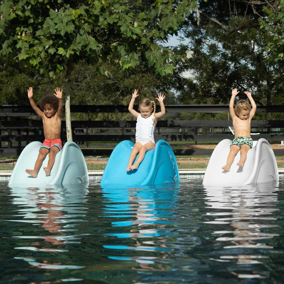 Ledge Lounger Signature In-Pool Slide - Sandstone - Shown in Frost, Light Blue, & White - Lifestyle thumbnail