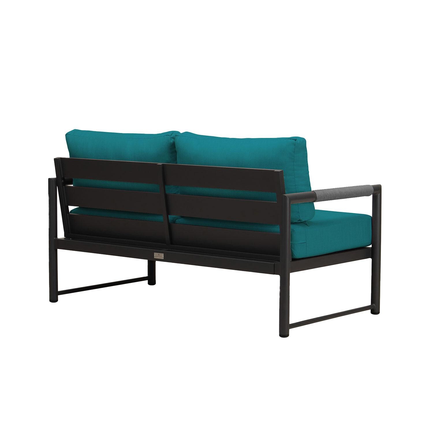 Lakeview AVEBAY-BK-CO-LS-PC Avenue Bay Black/Carbon Loveseat - Spectrum Peacock - Rear Angled - White Background thumbnail