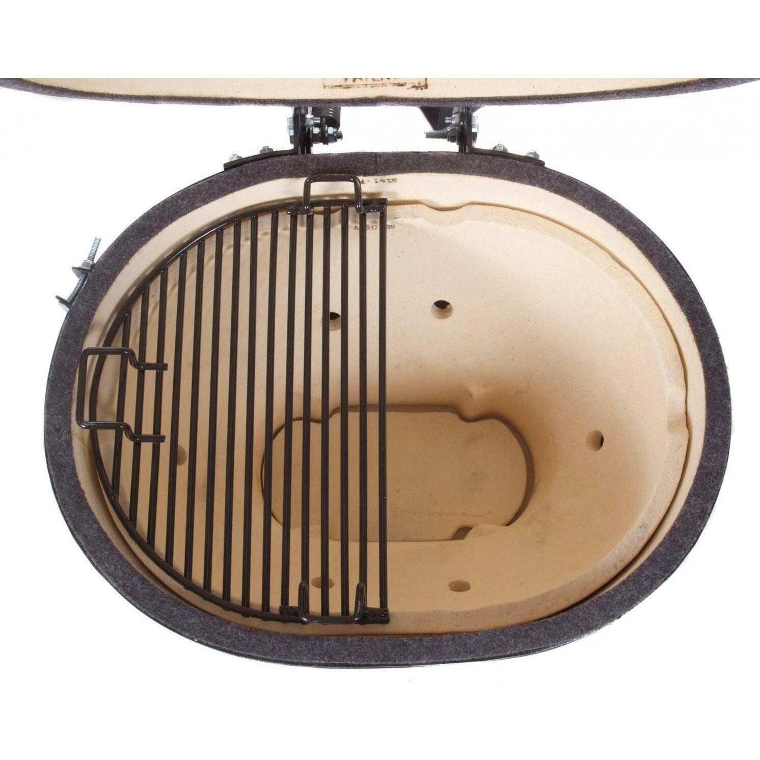 Primo Oval XL Ceramic Charcoal Smoker Grill On Teak Table - Interior View thumbnail