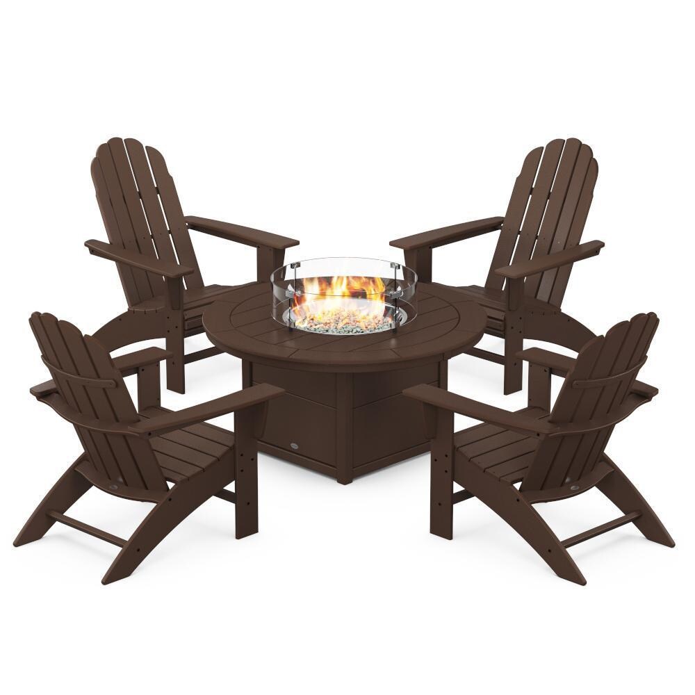 POLYWOOD Mahogany Vineyard 5-Piece Curveback Adirondack Conversation Set w/ Fire Pit Table thumbnail