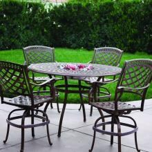 Darlee Sedona 5 Piece Cast Aluminum Patio Counter Height Bar Set With Swivel Bar Stools - Bar Table With Ice Bucket Insert - Antique Bronze image