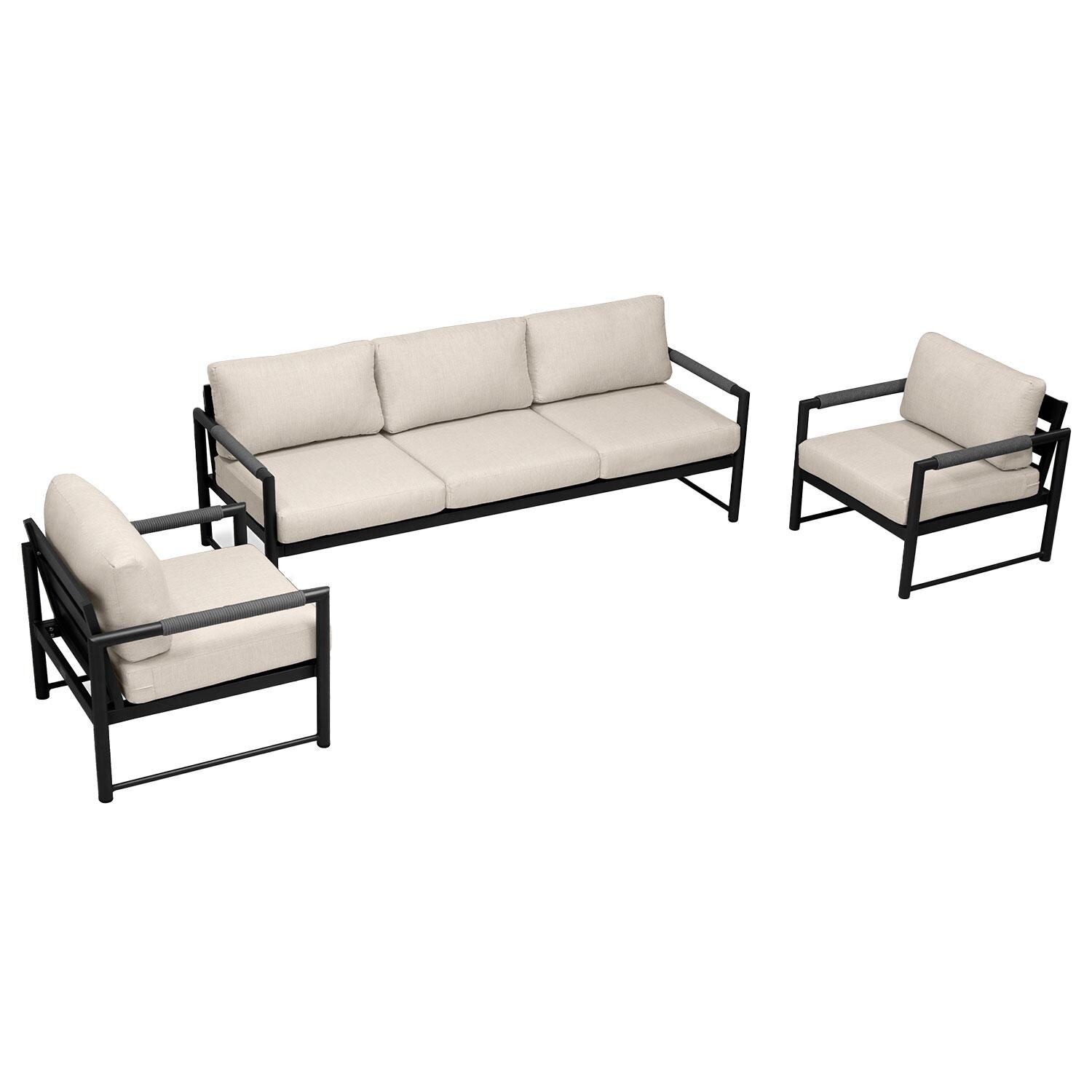 Lakeview AVEBAY-BK-CO-SET141-CF Avenue Bay Black/Carbon 3 Pc Sofa Club Chair Set - Canvas Flax - Overhead View - White Background thumbnail