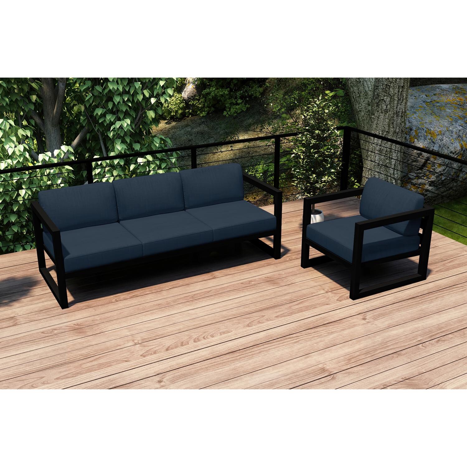 Lakeview MSTYCV-BK-2SS-IN Misty Cove 2 Pc Aluminum Seating Set in Black w/Spectrum Indigo by Lakeview Outdoor Designs - Set Outside - Lifestyle thumbnail