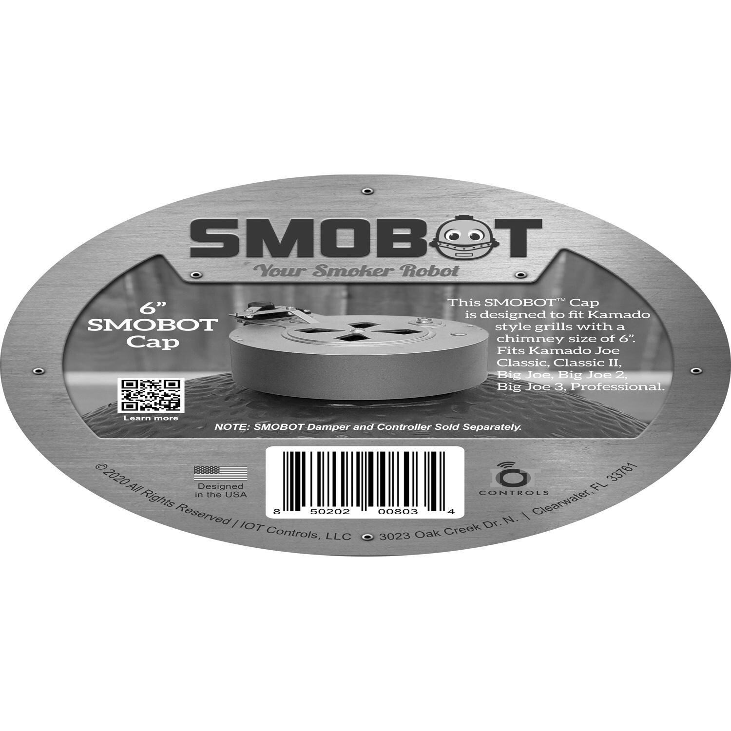 SMOBOT SMOBOT-6INCAP Kamado Grill and Smoker Temperature Controller W/ WiFi and 6 Inch Cap for Kamado Joe - Cap Sticker - White Background thumbnail