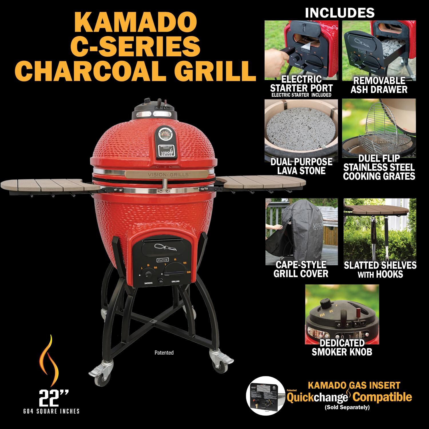 Vision C-R4C1F1-H Professional C-Series Ceramic Kamado Grill - Red - Details thumbnail