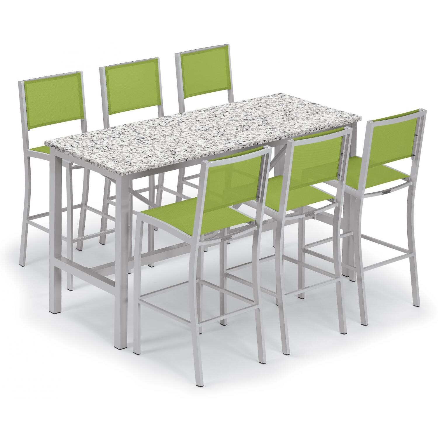 Travira 7 Piece Aluminum Patio Bar Set W/ 72 X 30 Inch Rectangular Table and Lite-Core Ash Tabletop By Oxford Garden - Go Green Sling thumbnail