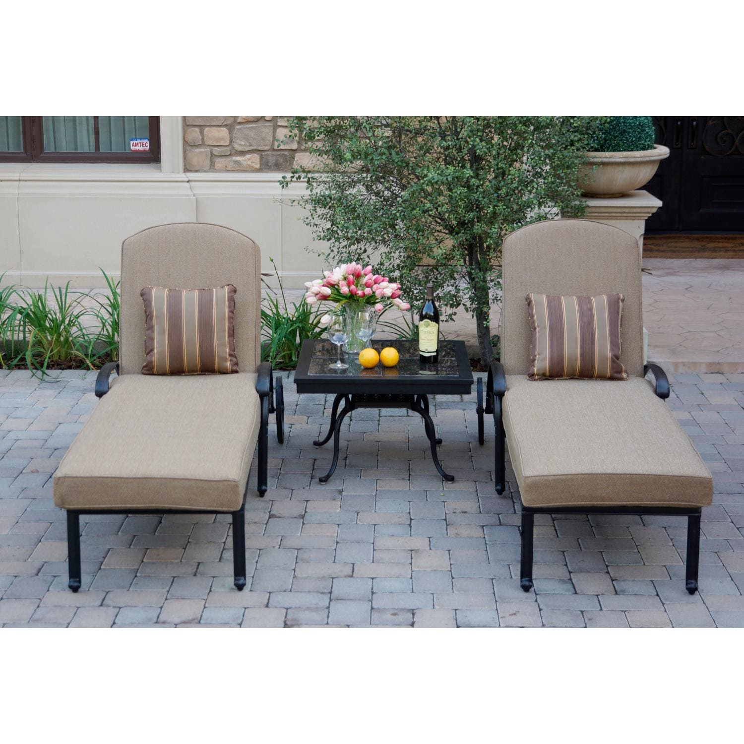 Darlee Elisabeth 3 Piece Cast Aluminum Chaise Lounge Set W/ Mocha