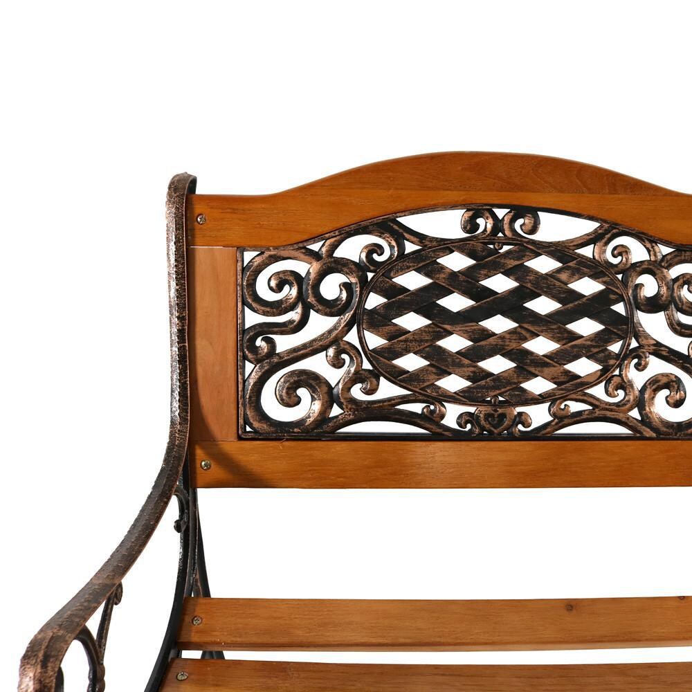 Ultimate Patio 49-Inch Ivy Crossweave Cast Iron & Wood Patio Bench - Back Detail thumbnail