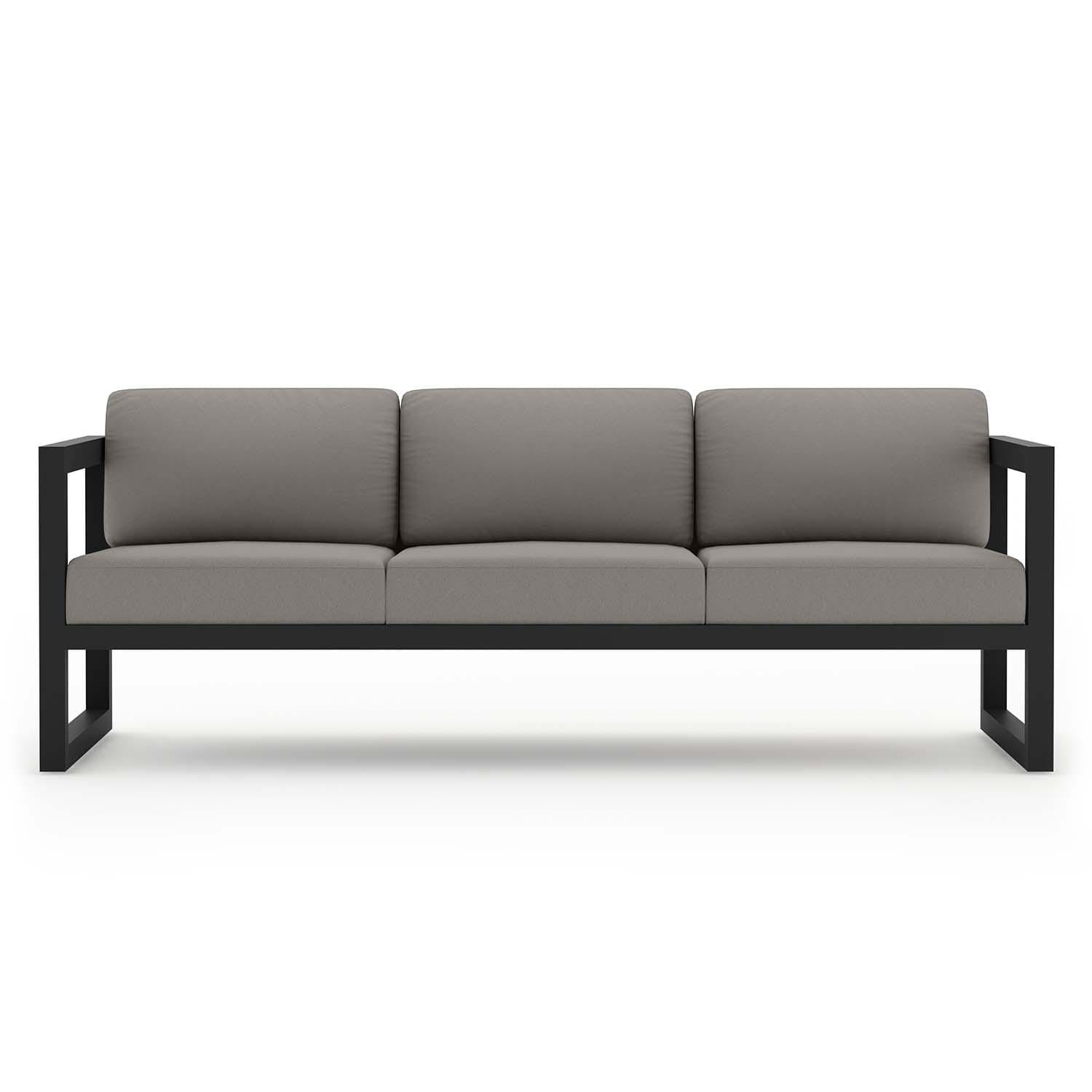 Misty Cove 3 Pc Aluminum Sofa Seating Set w/ Swivel Chairs in Black/Canvas Charcoal by Lakeview Outdoor Designs - Sofa - White Background thumbnail