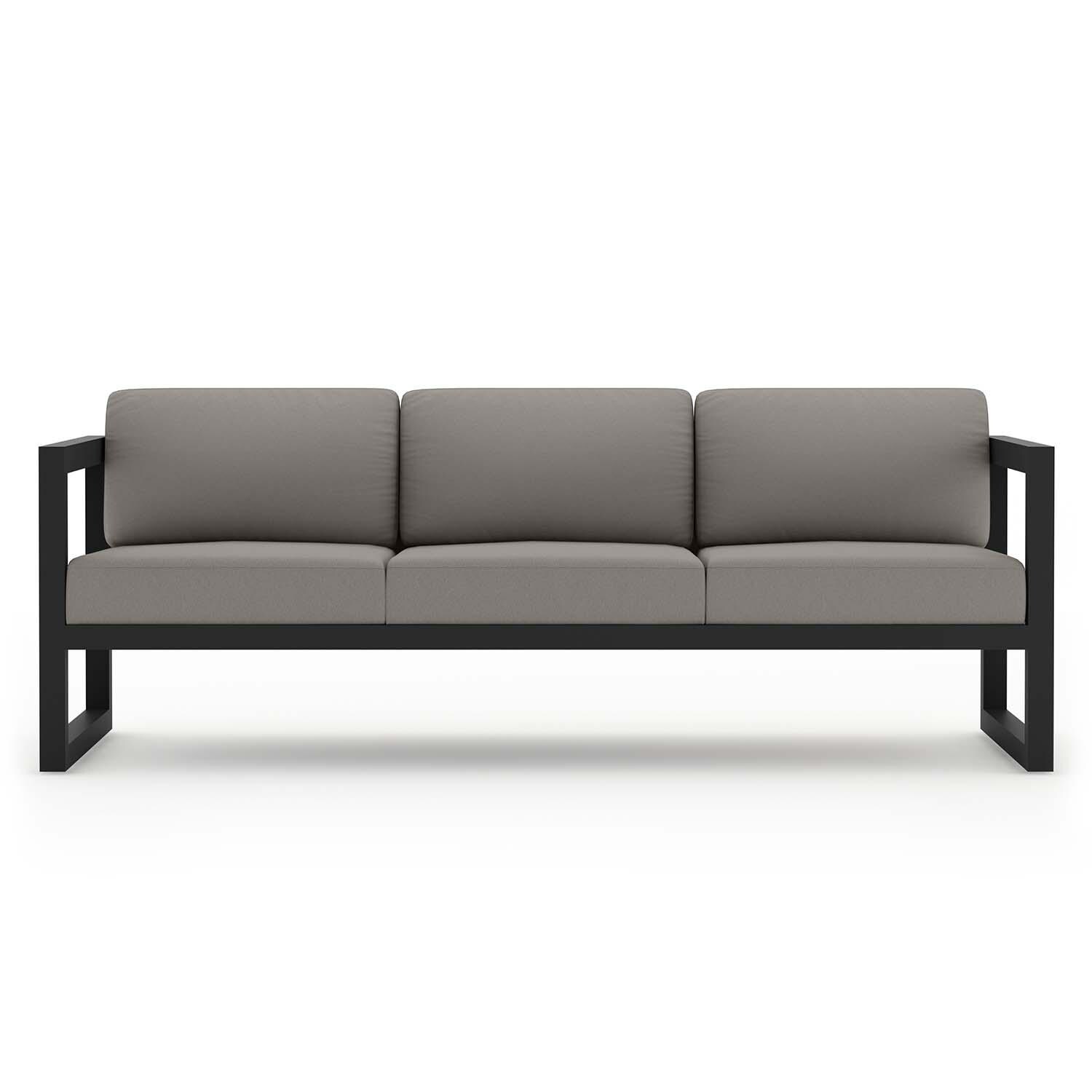 Misty Cove 3 Pc Aluminum Sofa Seating Set w/ Swivel Chairs in Black/Canvas Charcoal by Lakeview Outdoor Designs - Sofa - White Background thumbnail