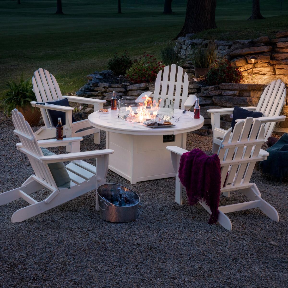POLYWOOD PWS414-1-WH Classic Folding Adirondack 6-Piece Conversation Set W/ Fire Pit Table thumbnail