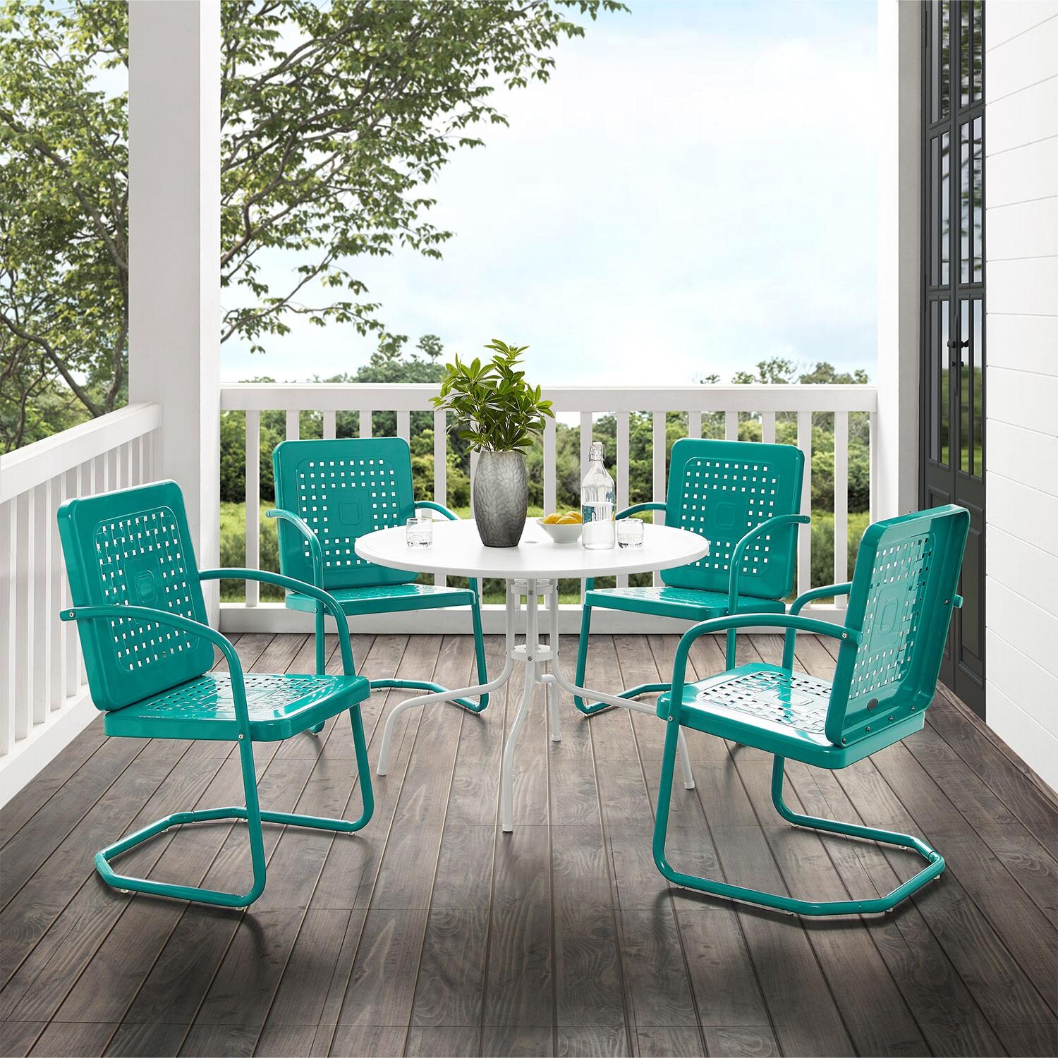 Ultimate Patio UP-32250TU 5Pc Round Retro Outdoor Dining Set in Turquoise - Different Angle - Lifestyle thumbnail